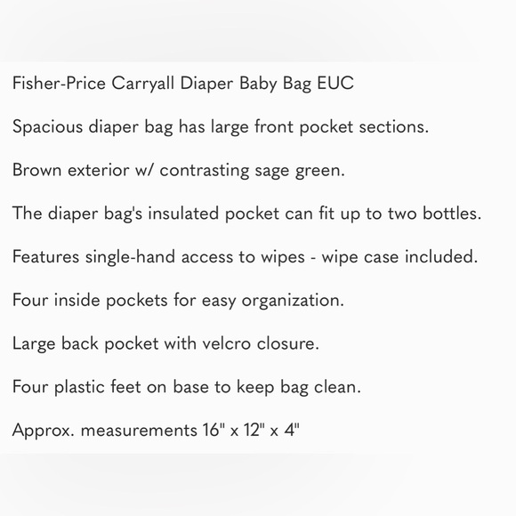 Fisher-Price Brown and Green Baby Bag - Picture 9 of 9